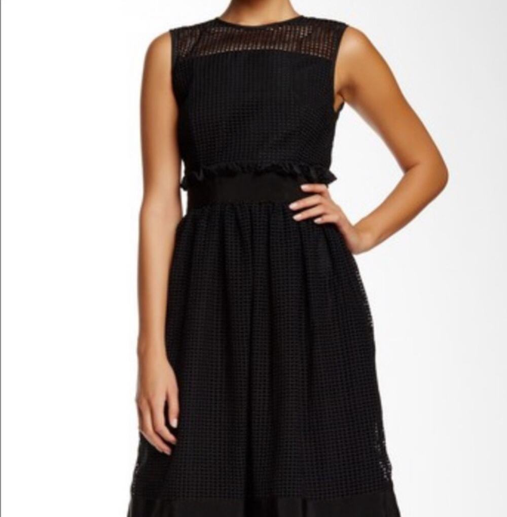 Orla Kiely Black Embroidered Grid Mesh Sleeveless Knee Length Dress Size 8